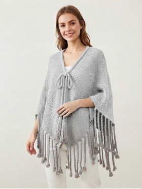 Cozy Poncho W/ Bow and Tassels